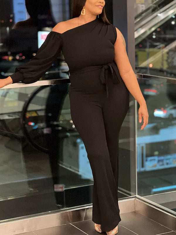 Vogatiques One Shoulder Belted Jumpsuit