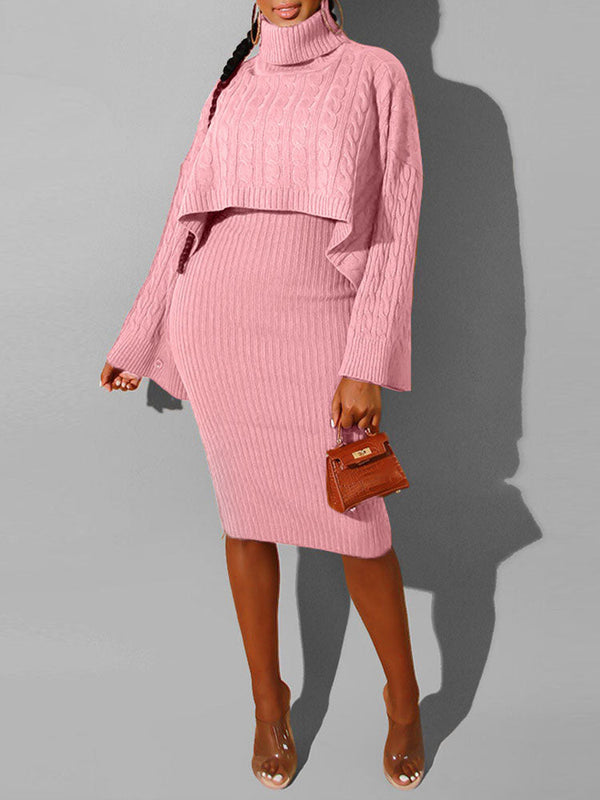 Knitted Turtleneck Sweaters & Tank Dress Set