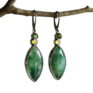 Leaf Shaped Green Jade Chalcedony Earrings