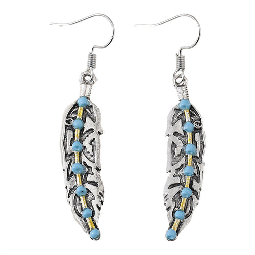 Feather Set Turquoise Long Earrings