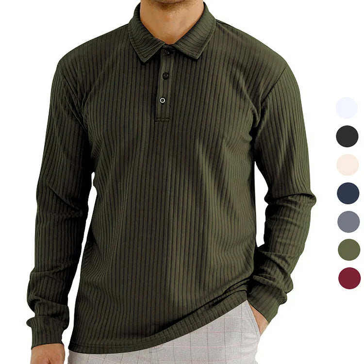 Men's Spring Knit Lapel Polo Neck Long Sleeve Shirts