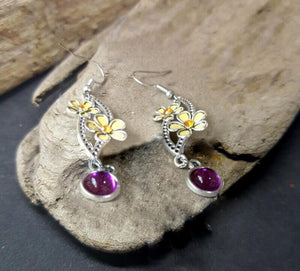 Flower Purple Stone Silver Earrings