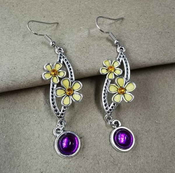 Flower Purple Stone Silver Earrings