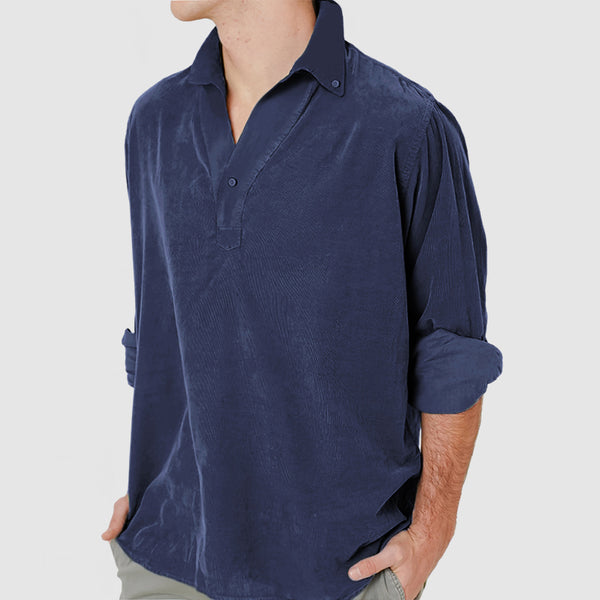 Gentleman's V-Neck Cotton Long Sleeve Polo Shirt