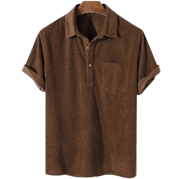 Men's Casual Corduroy Pocket Short Sleeve Shirt