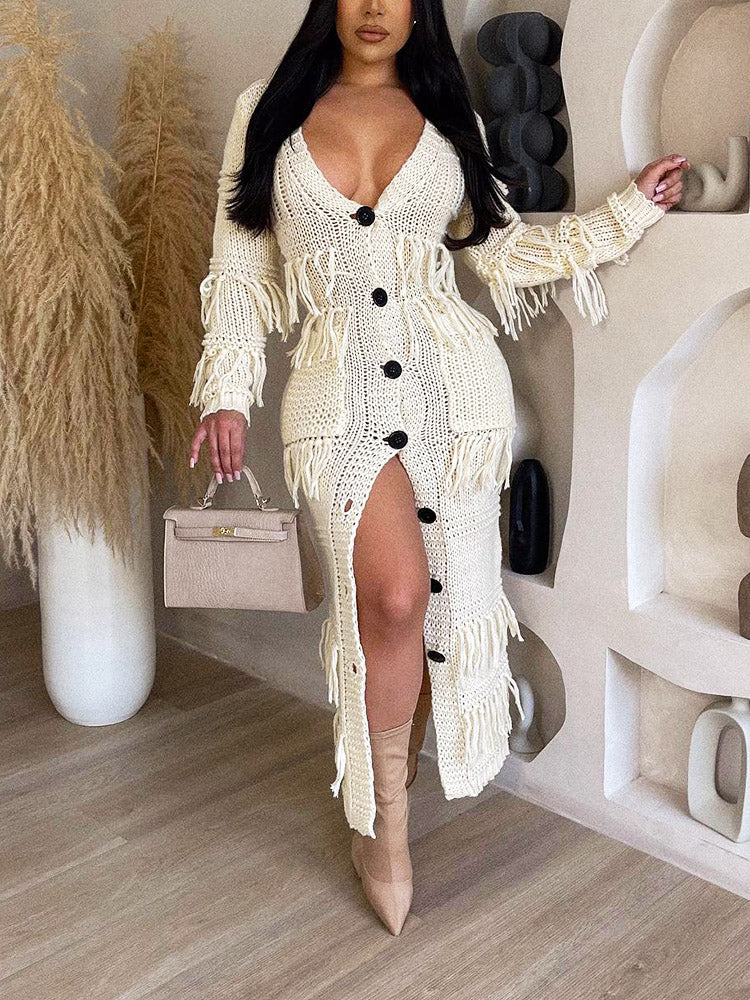 Fringe Knitted Cardigan Dress