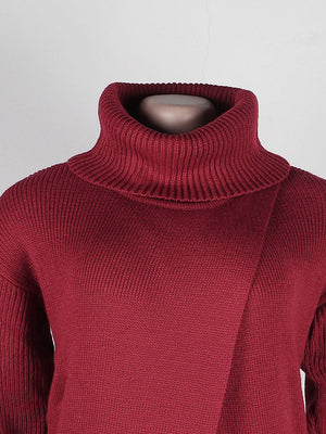 Knitted Turtleneck Slit Hem Sweater