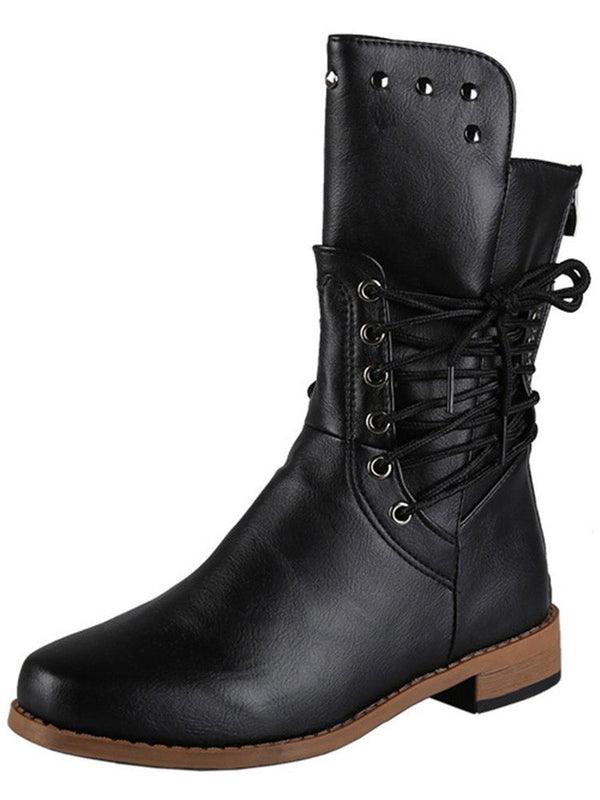 Lace-up PU Studded Boots