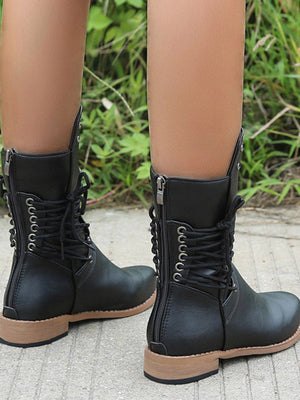 Lace-up PU Studded Boots