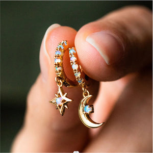 Asymmetric Star Moon Diamond Earrings