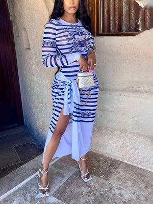 Vacay Stripe Wrap Skirt Set