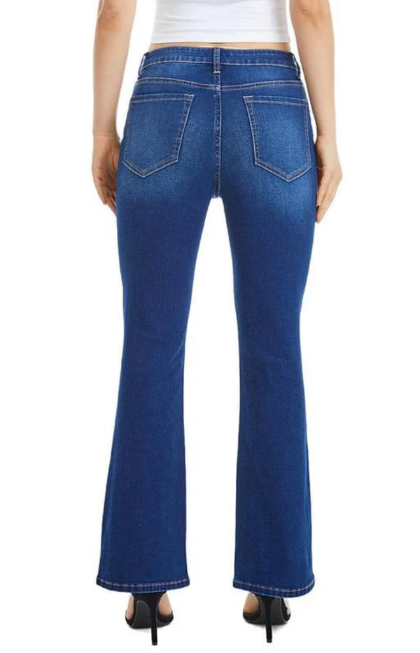 Mid Waist Flare Jeans Bottom Wide Leg Denim Pants