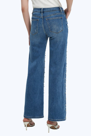 ONESO Wide Leg Mid-Low Rise Baggy Jeans for Women Distressed Pants Stretchy Bottom Lady Basic Comfortable Denim