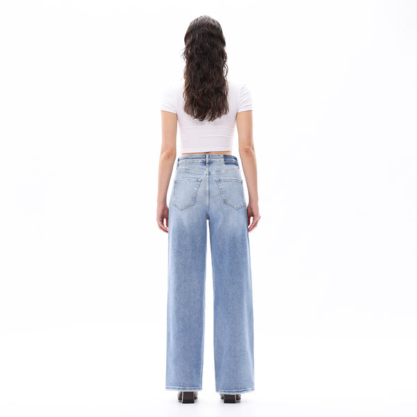 ONESO Women BBL High Rise Raw Hem Baggy Jeans High Stretchy Wide Leg Tummy Denim Pants