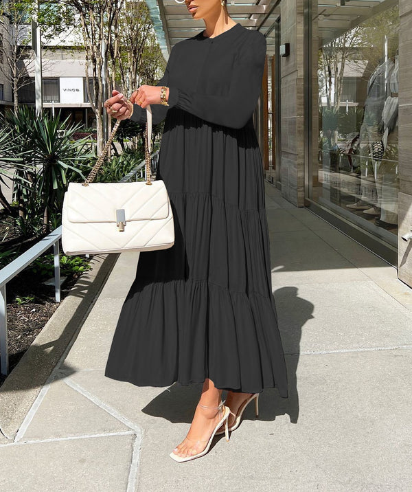 Long Sleeve Loose Patchwork Long Dress