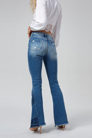 Flare Jeans for Women Mid Rise Ripped Raw Hem Bell Bottom Denim Pants