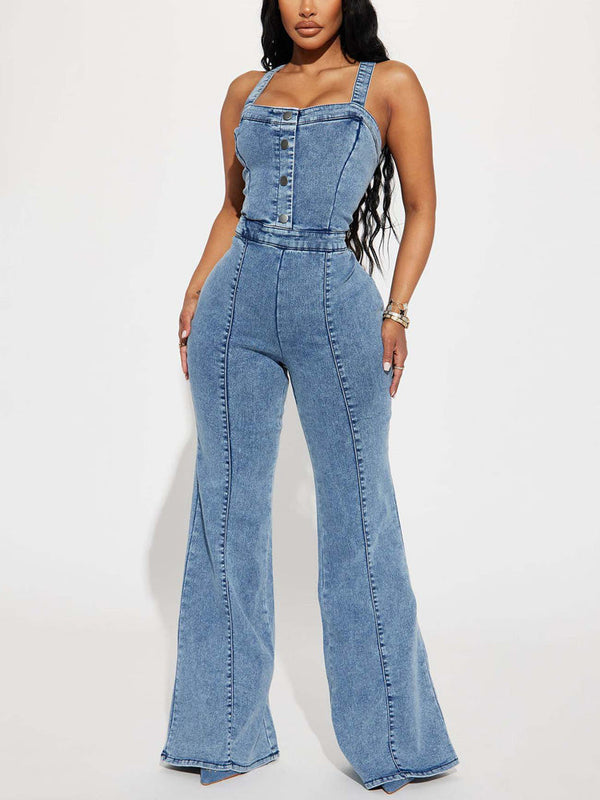 Sleeveless Flared Denim Jumpsuit