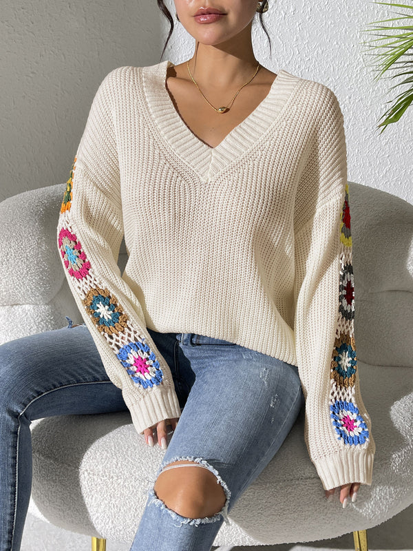 Patchwork V-neck Pullover Sweater