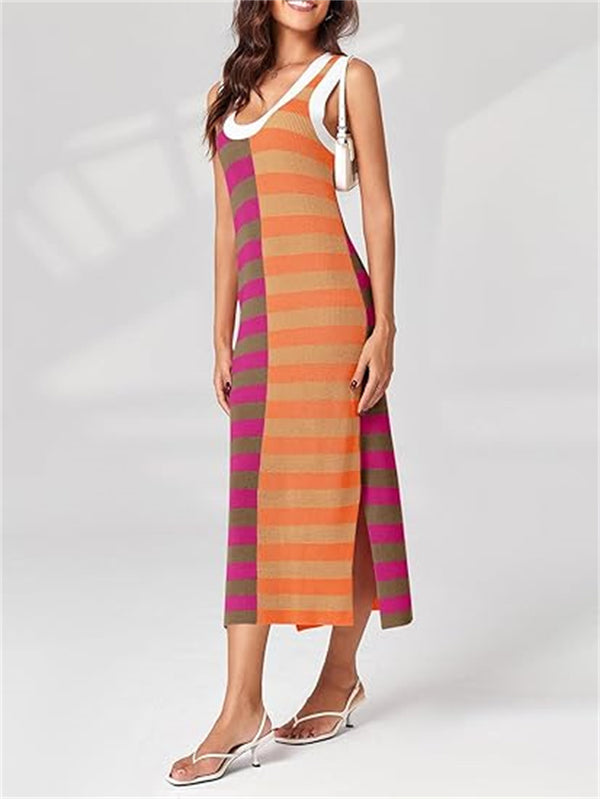 Womens Summer Striped Dress Sleeveless