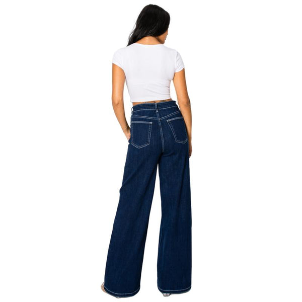 Women High Rise Stretch Wide Leg Baggy Y2K 90s Style Jeans SH25F014