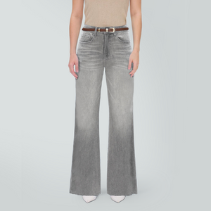 ONESO High Waist Stretchy Wide Leg BBL Jeans for Women Basic Straight Denim Pants Raw Hem Underwear Trouser