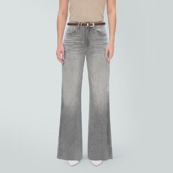 BlueMoment High Waist Stretchy Wide Leg BBL Jeans for Women Basic Straight Denim Pants Raw Hem Underwear Trouser