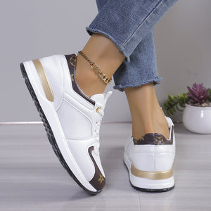 Round Toe Muffin Leather Patchwork Sneakers