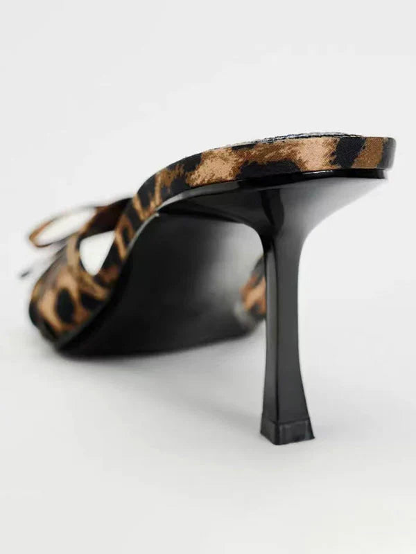 Bow Leopard Heel Sandals