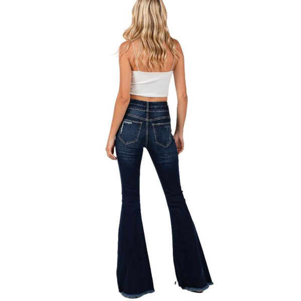 Mid Rise Distressed Flared Jeans with Wide Legand GP3002D