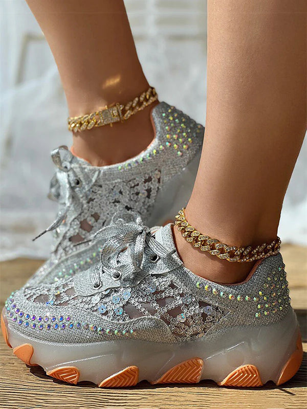 Rhinestone Mesh Sneakers