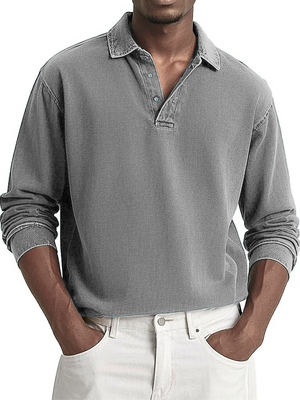 Men's Fashion Casual Retro Distressed Lapel Long-sleeved Polo Shirt