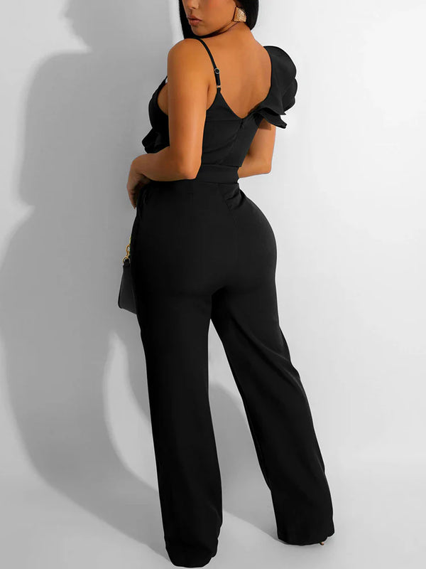 Ruffle Belted Wide Jumpsuit