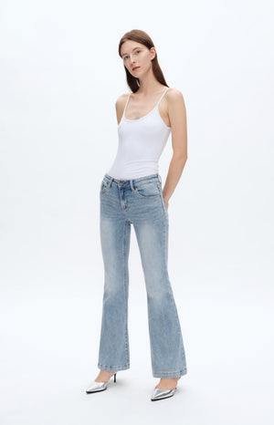 Mid Waisted Stretch Flare Jeans