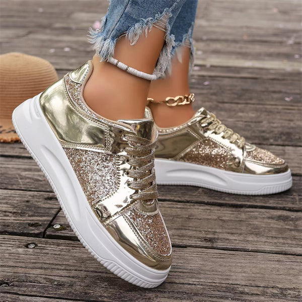 Lace Up Sneakers Glitter Shiny