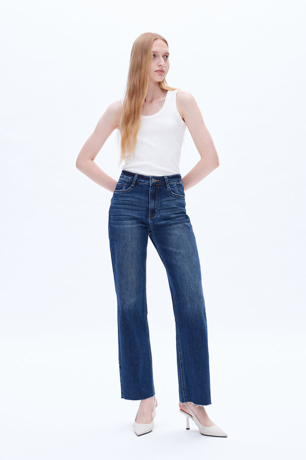 Women High Rise Stretch Wide Leg Jeans BYW8066