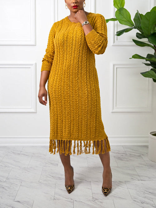 Fringe Knit Sweater Dress