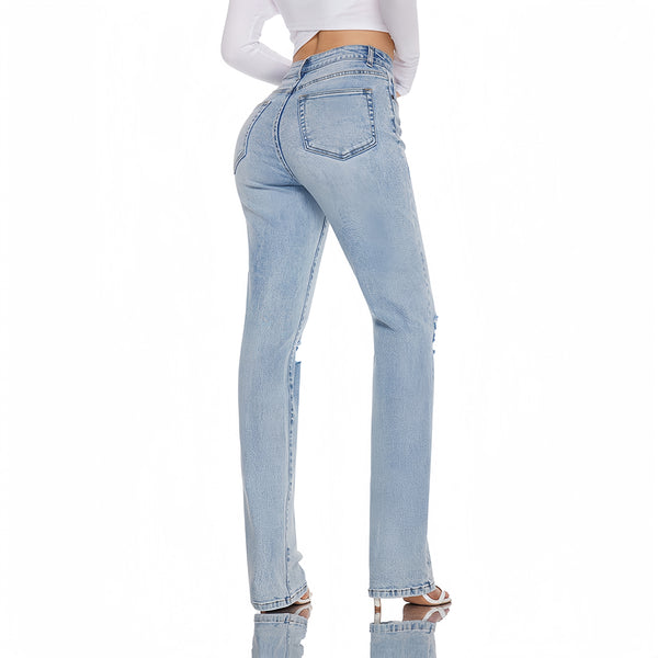 Women High Rise Stretch Bootcut Ripped Wide Leg Jeans SH25F15