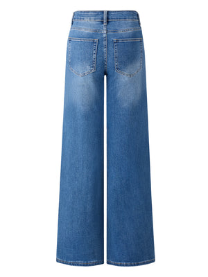 SHAPUM Women's Mid Rise Relaxed Fit Wide Leg Stretch Cuffed Jeans