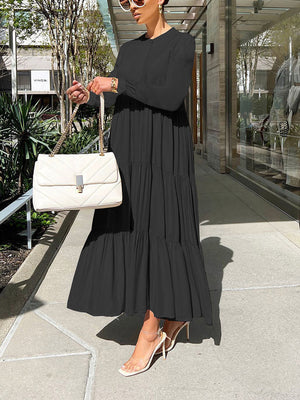 Solid Color Long Sleeve Ruffle Dress