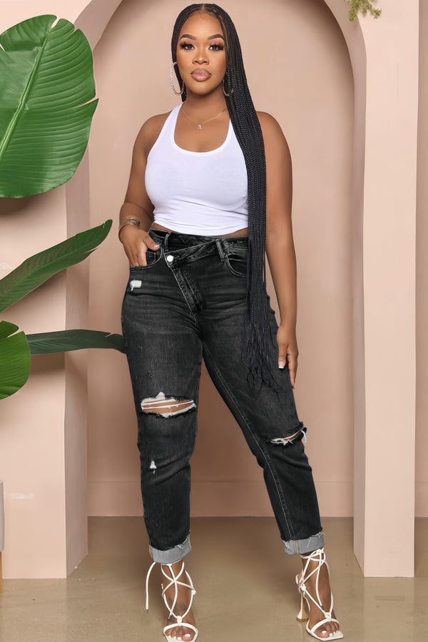 Ripped High Waist Slim Jeans