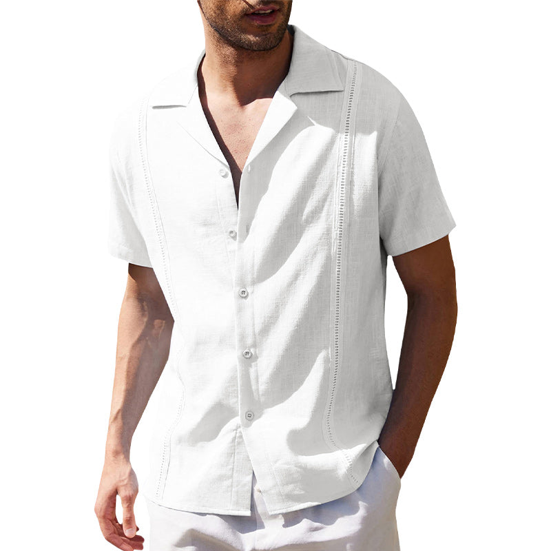 Mens Cotton Linen Casual Cuban Short Sleeve Beach Shirt