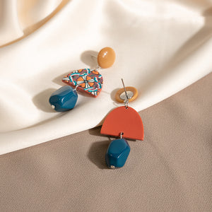 Yellow blue contrasting irregular earrings