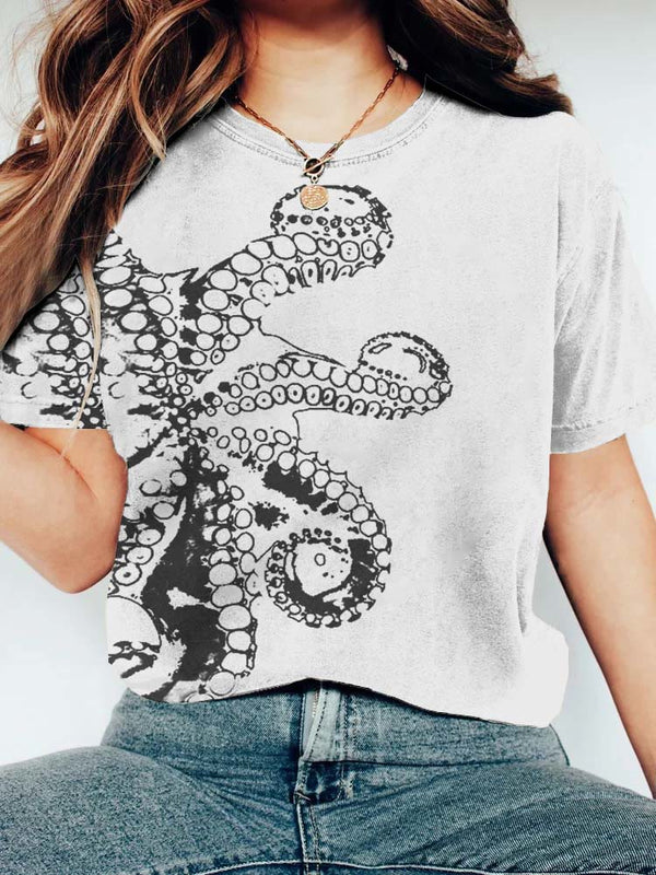 Octopus Asymmetric Print T-shirt