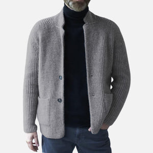 Men's Casual Lapel Long Sleeve Knit Jacket