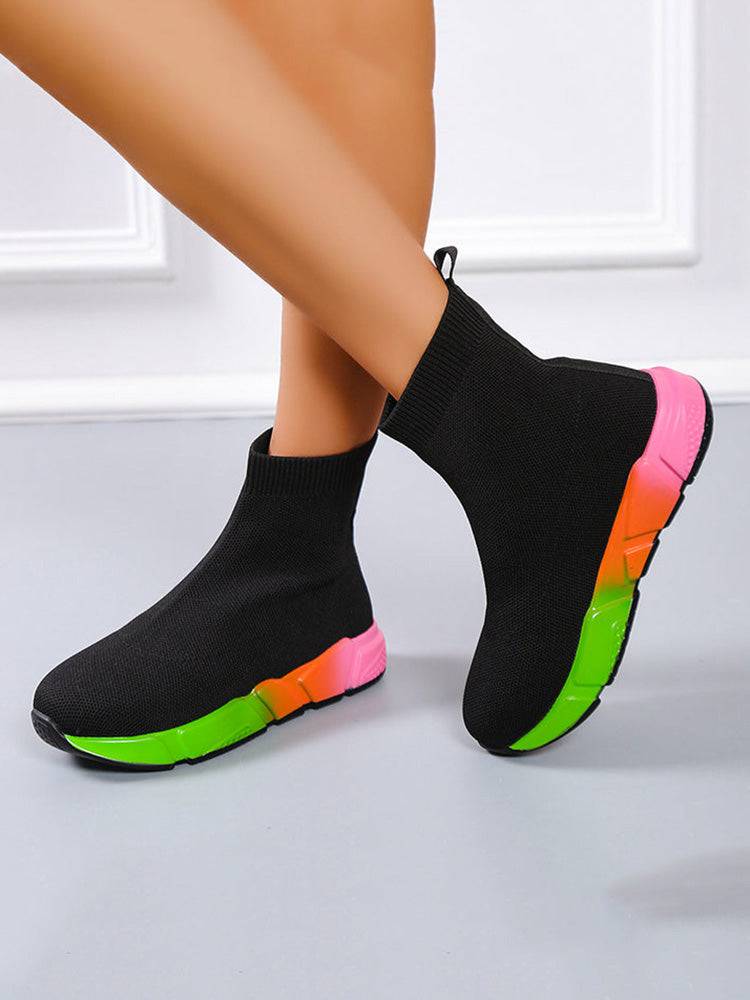 Color Block Knitted Platform Boots