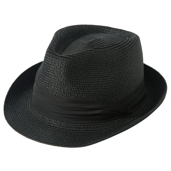 Men Short Brim Straw Hat Panama Fedora Hat Summer Beach Sun Trilby Hat Packable Roll Up Hat