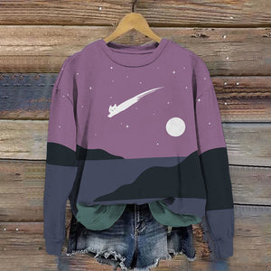 Abstract Creative Cute Cat Leaping Under The Starry Sky Painting Art Sweatshirt