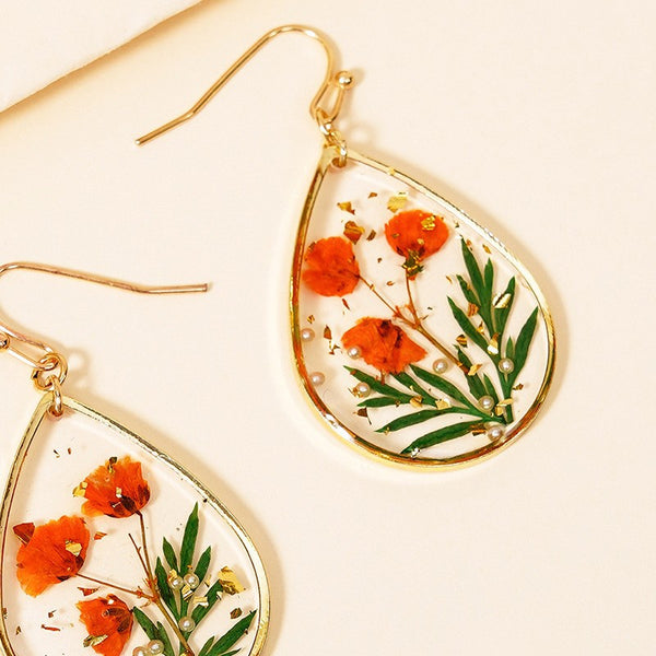 Droplet Shaped Dried Flower Earrings