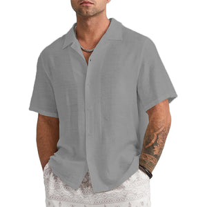 Men's Short Sleeve T-shirt Loose Sweatshirt Solid Button Cardigan Cotton Linen Shirt