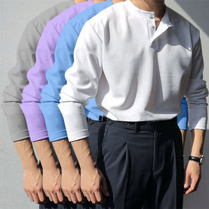 Gentlemans simple design knitting long sleeve polo shirt